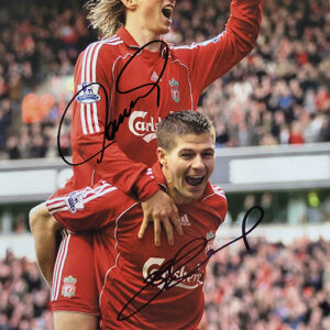 Torres and Gerrard celebration dual signed 16x12 photo