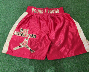 Roy Jones Jr signed red boxing shorts