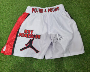 Roy Jones Jr signed white boxing shorts