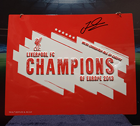 Signed Jordan Henderson Metal Champions 2019 Sign 10x8cm