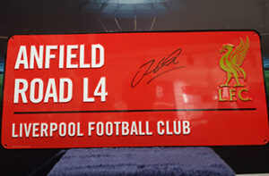 Signed Jordan Henderson Red Anfield Road Street Sign