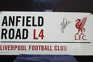 Signed Jordan Henderson White Anfield Road Street Sign